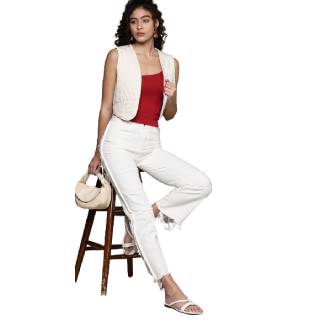 Upto 50% Off On URBANIC Women White Cotton Frayed Jeans